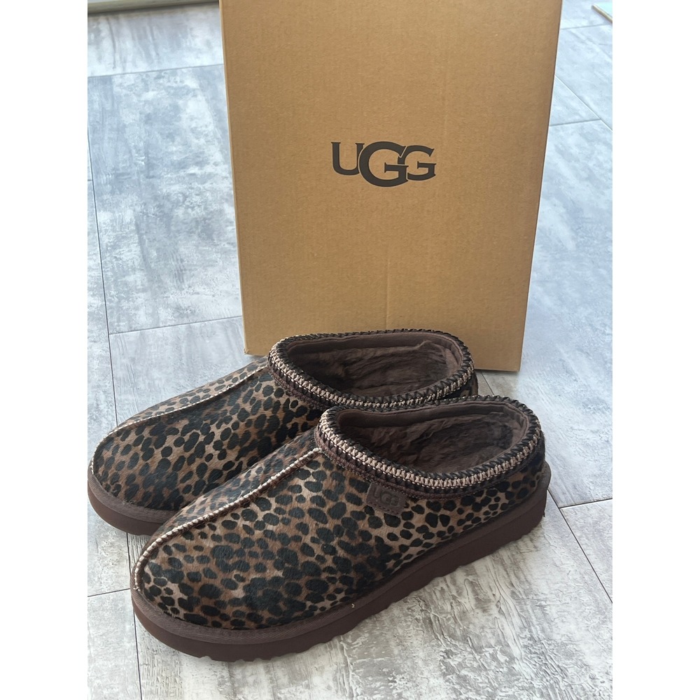 UGG Tasman Caspian Leopard Print Calf Hair Slippers Brown 1158350 Womens 11 - Picture 3 of 8